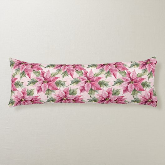 Coussins Longs Fleurs de Noël chic Poinsettia rose (Devant)