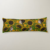 Coussins Longs Fleurs de soleil et ailerons d'or sur orange (Dos)