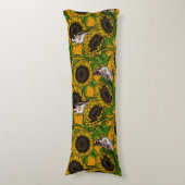 Coussins Longs Fleurs de soleil et ailerons d'or sur orange (Devant (Vertical))