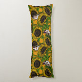 Coussins Longs Fleurs de soleil et ailerons d'or sur orange (Dos (Vertical))