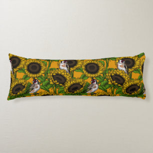 Coussins Longs Fleurs de soleil et ailerons d'or sur orange