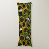 Coussins Longs Fleurs de soleil et ailerons sur noir (Devant (Vertical))