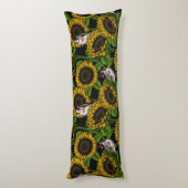 Coussins Longs Fleurs de soleil et ailerons sur noir (Dos (Vertical))