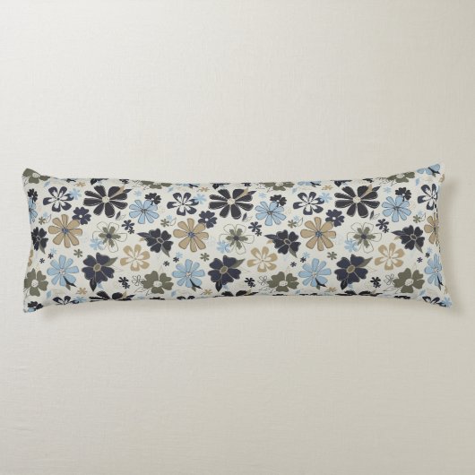 Coussins Longs Fleurs élégantes Motif Floral Bleu Tan (Dos)