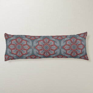 Coussins Longs "Fleurs et lauriers" arabesque bohème, rouge gris