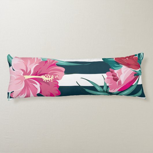 Coussins Longs Fleurs exotiques roses rayées (Dos)