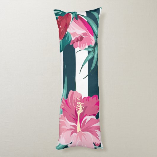 Coussins Longs Fleurs exotiques roses rayées (Dos (Vertical))