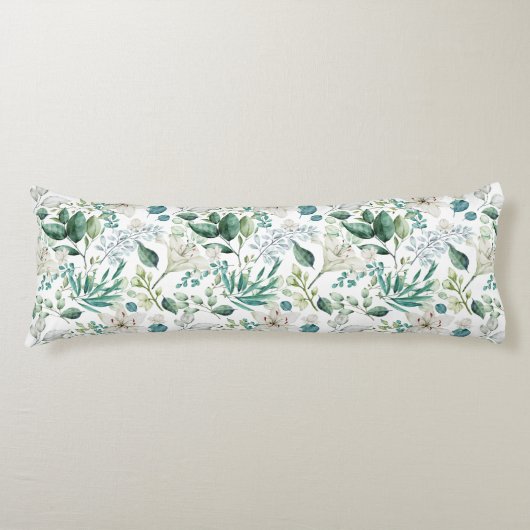 Coussins Longs Fleurs Florales Blanches Feuillage Eucalyptus Élég (Devant)