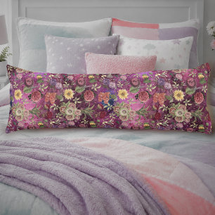 Coussins Longs Fleurs mauves roses chic motif floral monogramme