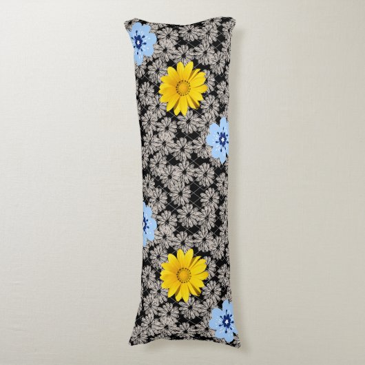 Coussins Longs Fleurs motif 19.b. BG noir (Devant (Vertical))