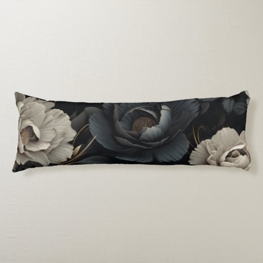 Coussins Longs Fleurs noires et blanches (Devant)