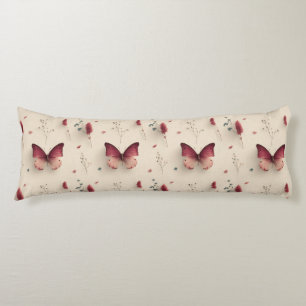 Coussins Longs Fleurs printanières vintage & papillon rose tendre