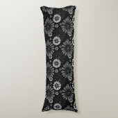 Coussins Longs Fleurs Rétro Noir et Blanc (Devant (Vertical))