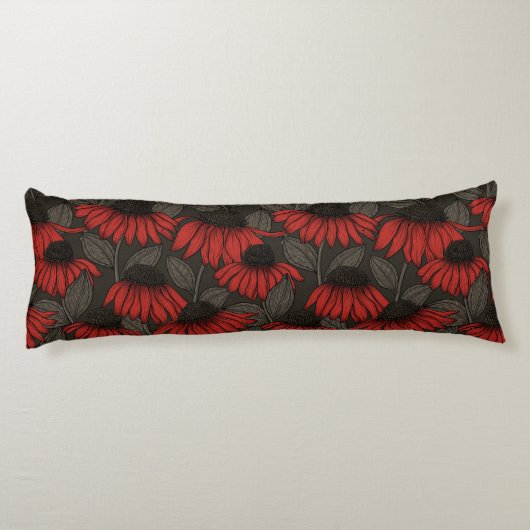 Coussins Longs Fleurs rouges sur marron (Dos)