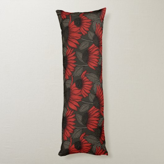 Coussins Longs Fleurs rouges sur marron (Dos (Vertical))