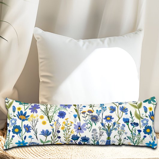 Coussins Longs Fleurs sauvages de Jardin Bleu Rustique