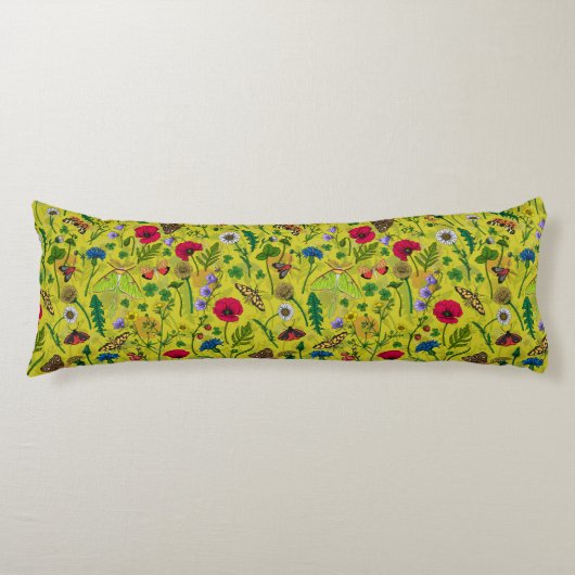 Coussins Longs Fleurs sauvages et papillons de nuit en vert (Devant)