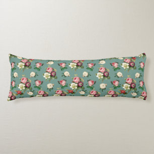 Coussins Longs Fleurs vintages sur bleu pierre, impression floral