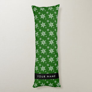 Coussins Longs Flocons de neige blancs, Vert, Votre nom, Personna