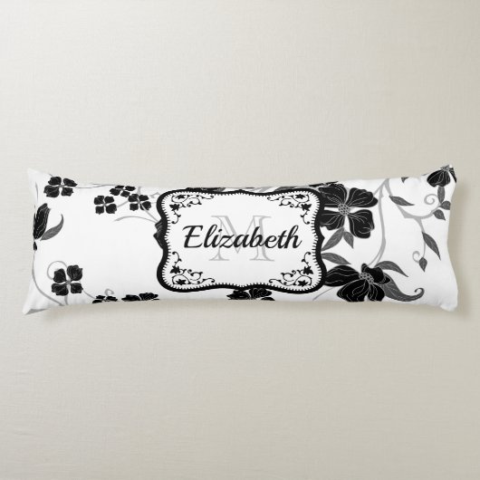 Coussins Longs Floral noir et blanc (Devant)