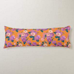Coussins Longs Floral rose et violet moderne sur orange
