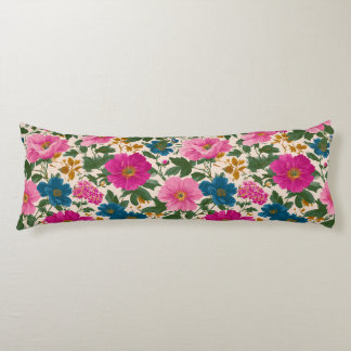 Coussins Longs Flore rose et bleu sur l'oreiller de la crème