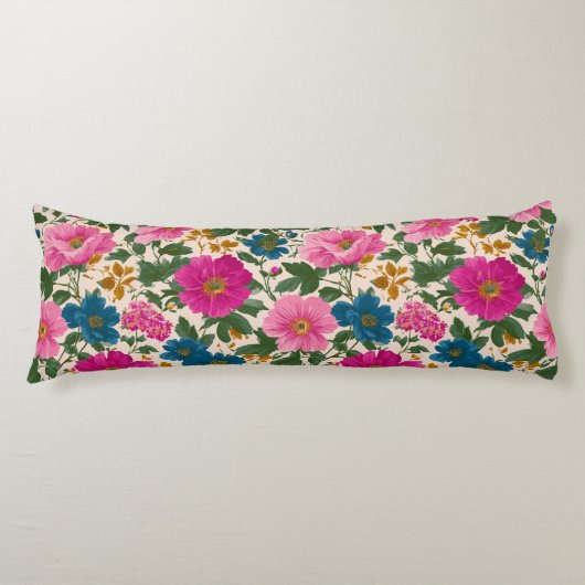 Coussins Longs Flore rose et bleu sur l'oreiller de la crème (Devant)