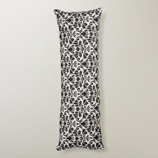 Coussins Longs Flourish Damask Pattern Black on Cream (Dos (Vertical))