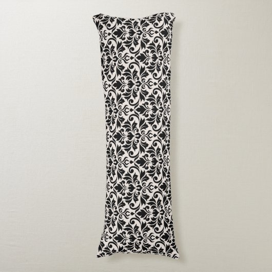 Coussins Longs Flourish Damask Pattern Black on Cream (devant Vertical)