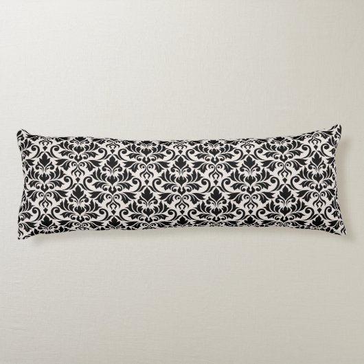 Coussins Longs Flourish Damask Pattern Black on Cream (Dos)