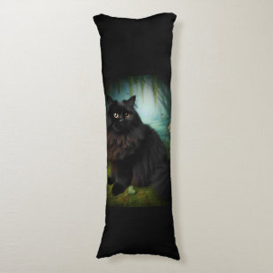 Coussins Longs Fluffy Chat noir en Misty Woods