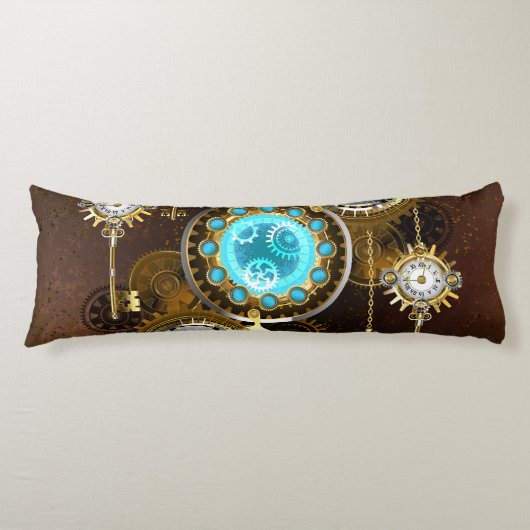 Coussins Longs Fond rouillé Steampunk avec verres turquoise (Devant)