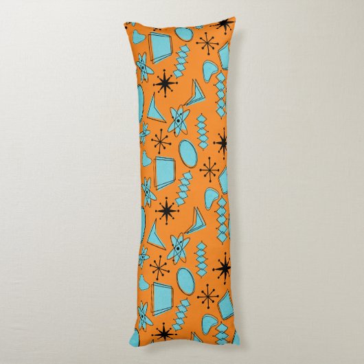 Coussins Longs Formes atomiques MCM Turquoise sur orange (Dos (Vertical))