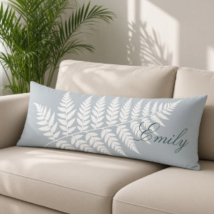 Coussins Longs Fougère blanche bleue glacée Élégant minimaliste