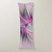 Coussins Longs Fractal Floral Moderne Abstrait Fleur Rose Gris (Devant (Vertical))