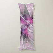 Coussins Longs Fractal Floral Moderne Abstrait Fleur Rose Gris (Dos (Vertical))