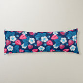 Coussins Longs Fraises roses sur bleu (Dos)