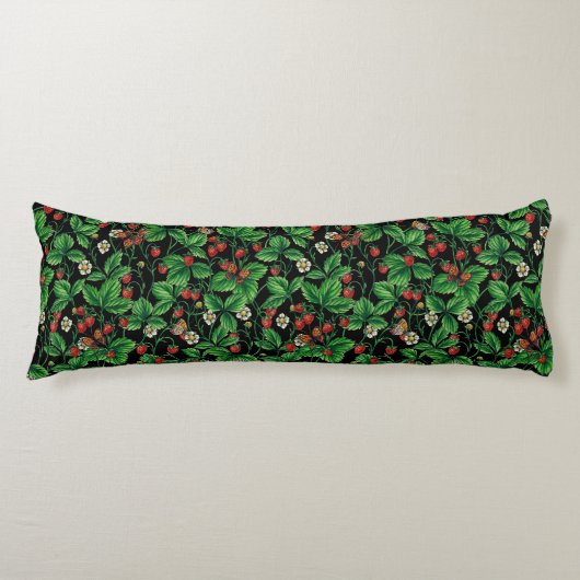Coussins Longs Fraises sauvages sur le noir (Devant)