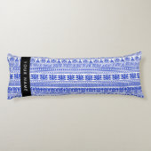 Coussins Longs Fret grec, Clé de méandre mixte, Bleu, Votre Nom (Dos)