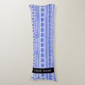 Coussins Longs Fret grec, Clé de méandre mixte, Bleu, Votre Nom (Devant (Vertical))