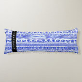 Coussins Longs Fret grec, Clé de méandre mixte, Bleu, Votre Nom (Devant)