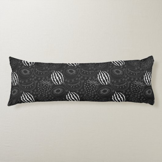 Coussins Longs Fruit sans couture motif noir et blanc Tropical (Devant)