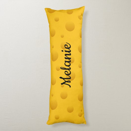Coussins Longs Funny yellow Swiss cheese pattern custom name (Dos (Vertical))