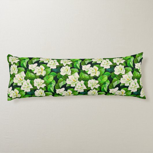 Coussins Longs Gardenias blanches et Feuilles verts de Jade (Dos)