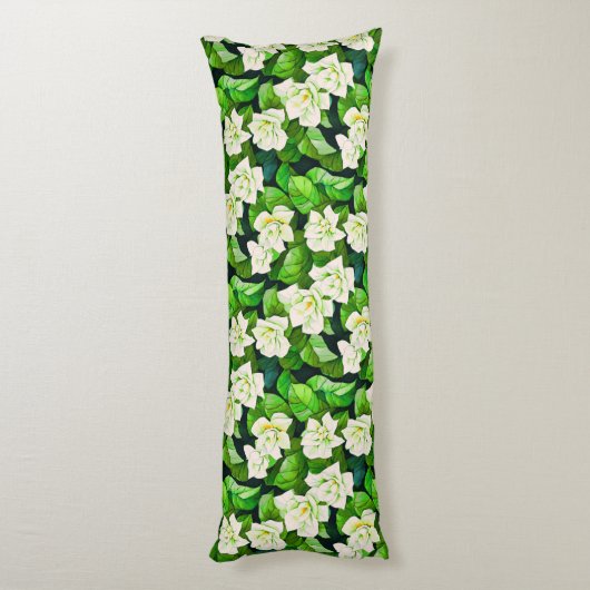 Coussins Longs Gardenias blanches et Feuilles verts de Jade (Dos (Vertical))