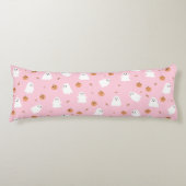 Coussins Longs Ghost mignon et Citrouille Motif d'Halloween rose (Devant)