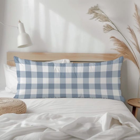 Coussins Longs Gingham à carreaux écossais bleu poussiéreux de fe