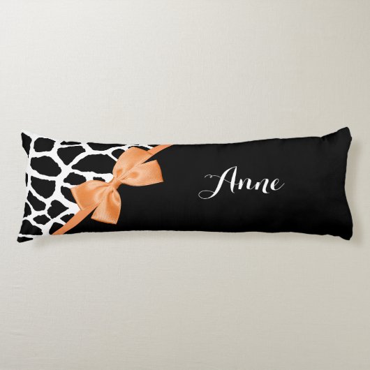 Coussins Longs Girly Giraffe Imprimer Bow en ruban orange avec no (Devant)