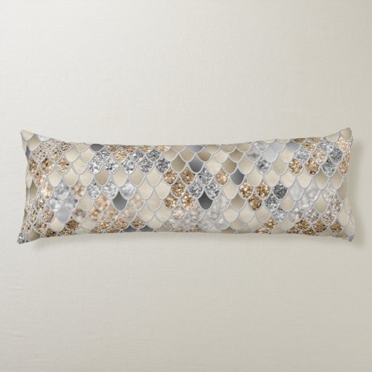 Coussins Longs Glam de sirène gris argenté or #1 (Devant)