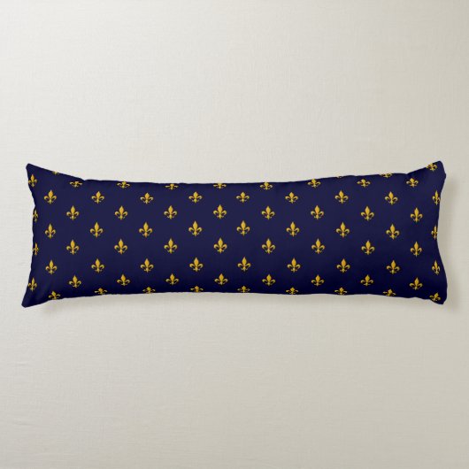 Coussins Longs Golden Fleur de Lis sur Navy Blue (Devant)